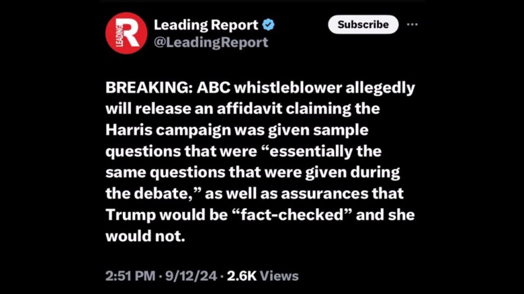 ~ PUREGNS ~ REPORT: ABC Whistleblower Says Kamala Got Debate Questions in Advance! Trump: ‘NO MORE DEBATES!’